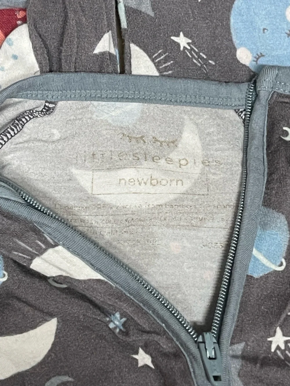 Little Sleepies Gray Footie with Blue Moon & Planet Print